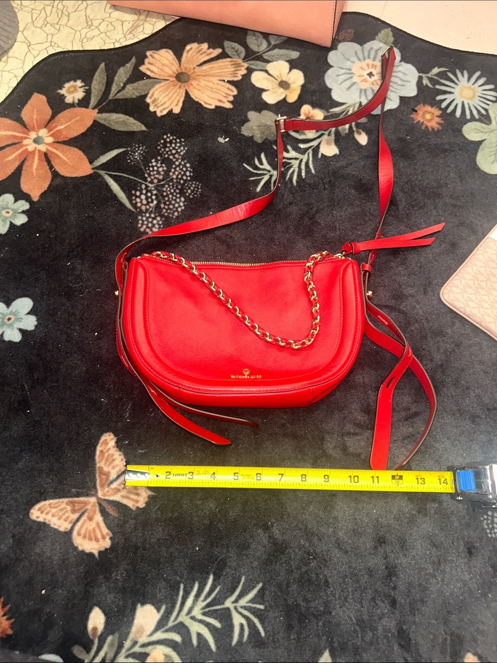 Michael Kors Red Leather Crossbody with Gold Chain
